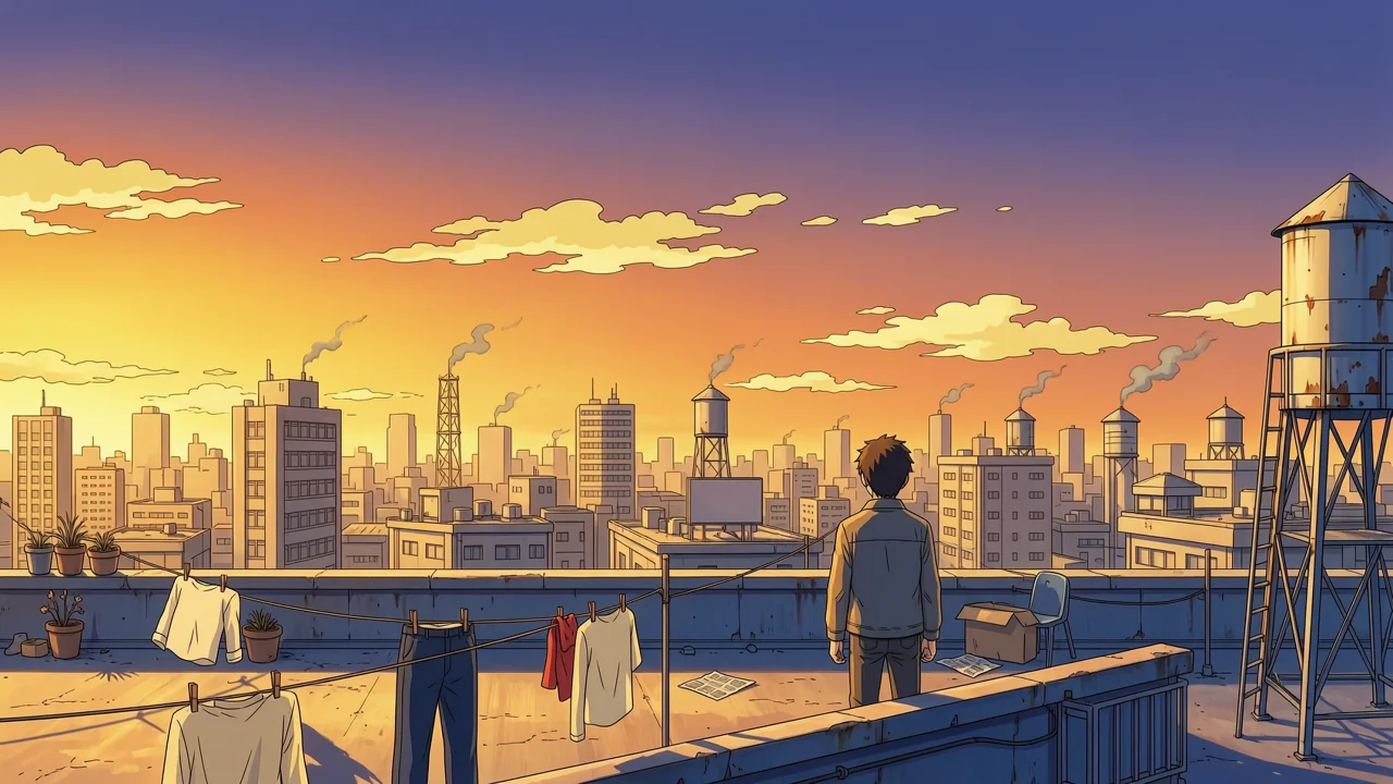 原创动漫风格城市黄昏插画
